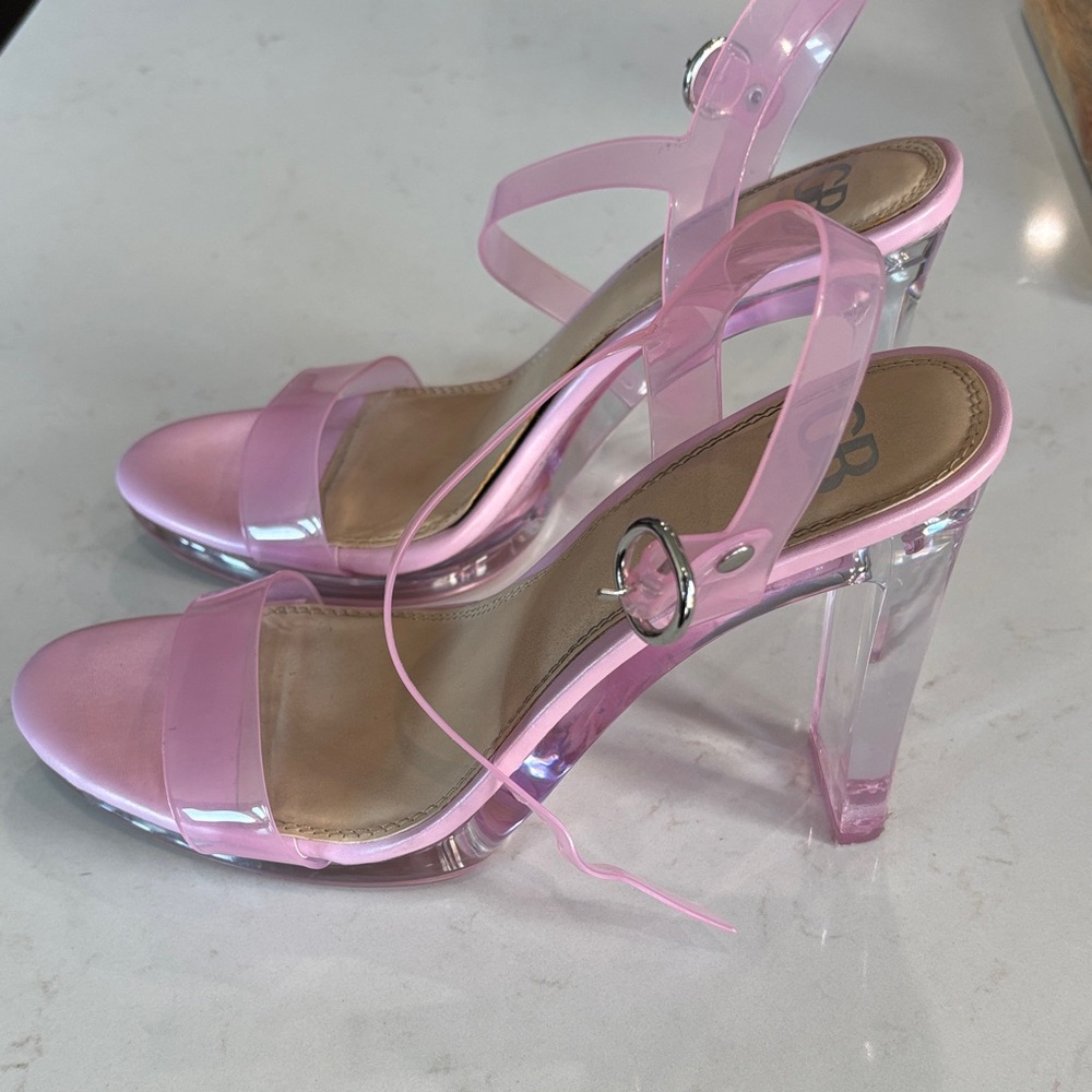 Gianni Bini Pink Clear-Strap Block Heel Sandals